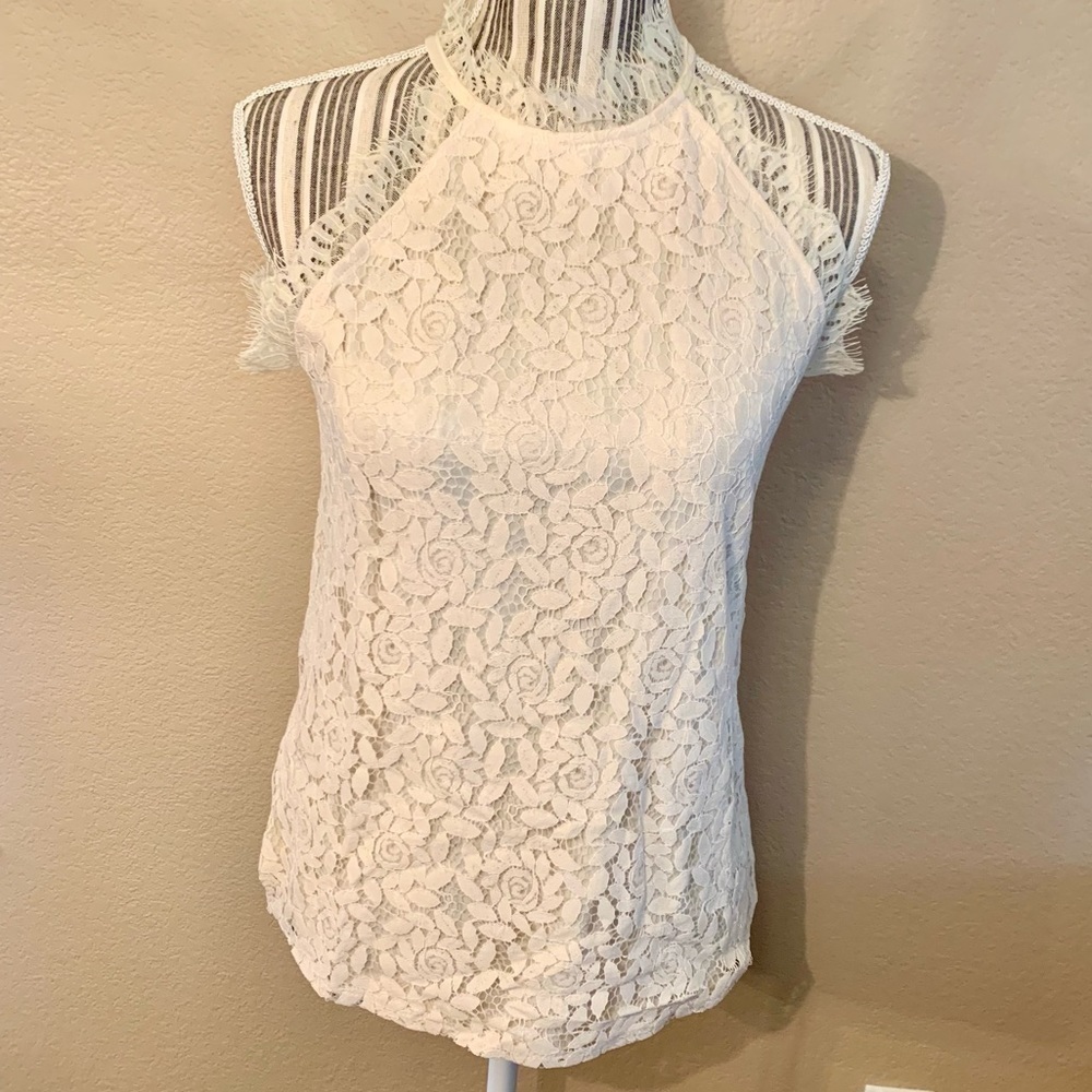 NEW Boho Lace Top Small Ivory / Cream Sleeveless Shirt w/Lace Layer Classy - Picture 3 of 16